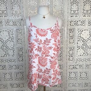 FLAX 100% Linen Floral Tank Top Womens Medium Oversized Coastal Layering